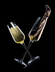 Set of luxury champagne glasses on isolated on a black background