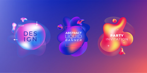 Liquid color covers set. Fluid shapes composition. Futuristic design posters. Dynamical colored forms and waves. Gradient abstract banner with flowing shapes.