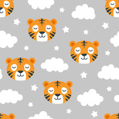 Obraz na płótnie Canvas tiger pattern seamless background, vector illustration, animal cartoon pattern