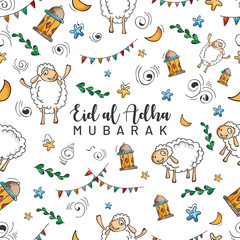 Eid al adha seamless pattern doodle art concept on festival of sacrifice. islamic festival kurban bayrami. 