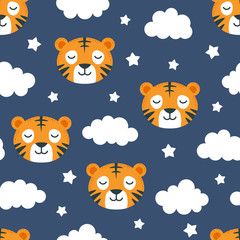 tiger pattern seamless  background, vector illustration, animal cartoon pattern