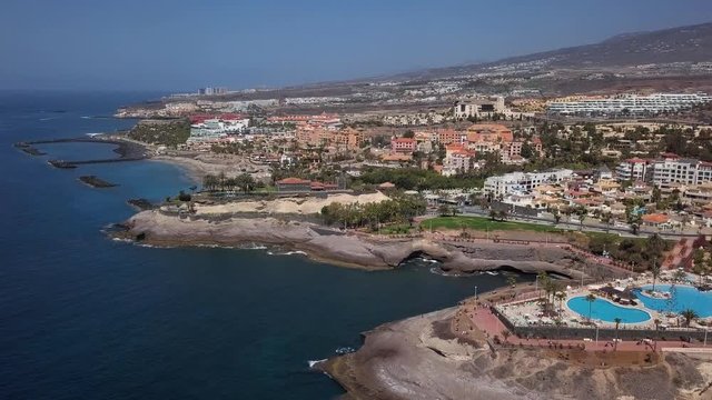 Aerial panorama of Costa Adeje resort and Playa del Duque beach, Tenerife, Canary islands, Spain.