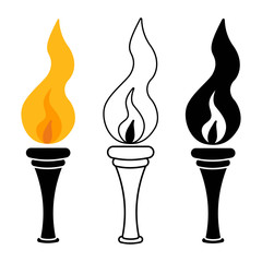 Torch with fire vector cartoon set isolated on a white background.