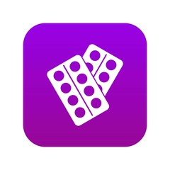 Pills in package icon digital purple for any design isolated on white vector illustration