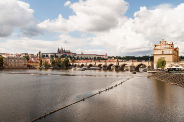 Fototapeta na wymiar View of castle and Charles Bridge in Prague Czech Republic