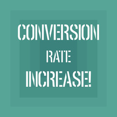 Text sign showing Conversion Rate Increase. Conceptual photo Percentage of users who take a desired action Geometrical Shape Multiple Halftone Squares Overlaying Like Tunnel photo