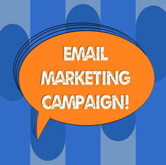 Handwriting text Email Marketing Campaign. Concept meaning Email sent to a potential or current customer Blank Oval Outlined Solid Color Speech Bubble Empty Text Balloon photo