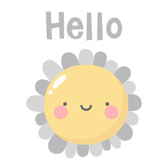 Flowers cute pattern, smile flower face cartoon background with text, vector illustration