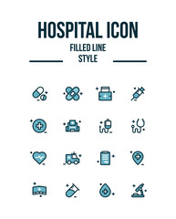 Medical, medicine, hospital icon set in filled line style