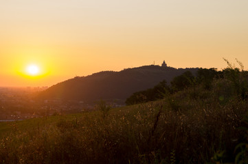 Bologna and the Basilica of San Luca in the light of dawn