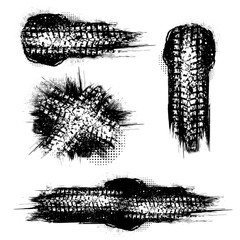 Different grunge black frames with whitte tire tracks isolated on white background