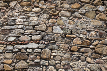 Old cracked stone masonry wall texture