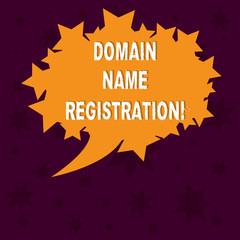 Writing note showing Domain Name Registration. Business photo showcasing process of reserving a name on the Internet Blank Oval Color Speech Bubble with Stars as Outline photo Text Space