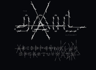 Prison letters and numbers set. Barbed Wire Stroke for Fencing. Font for events, promotions, logos, banner, monogram and poster. Typography design.