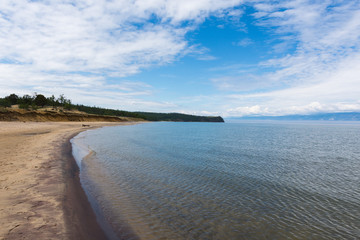 Obraz premium Beautiful view of Lake Baikal on a clear summer day from the shore of Olkhon Island