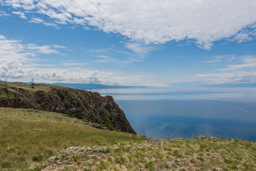 Beautiful view of Lake Baikal on a clear summer day from the shore of Olkhon Island