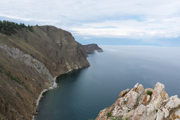 Fototapeta premium Beautiful view of Lake Baikal on a clear summer day from the shore of Olkhon Island