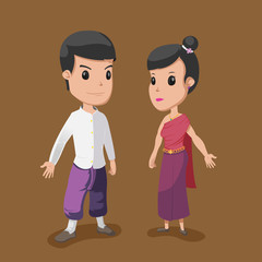 Thai Cartoon Couple People Culture Vector