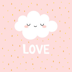 Cute Happy Cloud with Rain Drops, Print or Icon Vector Illustration, good night text