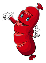Funny sausage cartoon giving thumb up