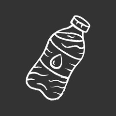 Mineral water chalk icon. Clean potable drinking water. Plastic bottle with label. Non-alcoholic refreshment drink. Non carbonated, sparkling beverage. Isolated vector chalkboard illustration