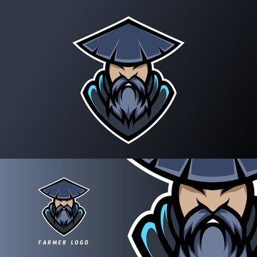 Old Farmer Mascot Sport Esport Logo Template With Cap, Beard, Hat