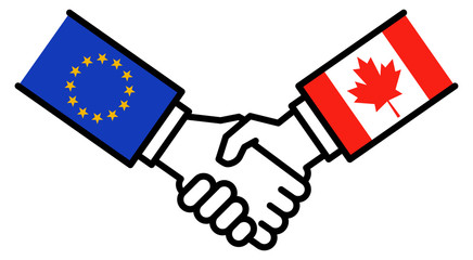 EU CANADA trade agreement, CETA, handshake, flags