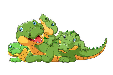 Cute cartoon family of crocodile playing together