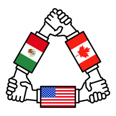 USMCA USA MEXICO CANADA trade agreement, handshake, flags