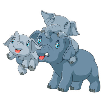 Cute cartoon family of elephant playing together