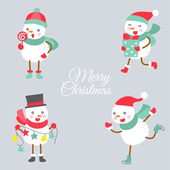 set of cute snowman doodle illustration in flat design.