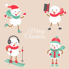 set of cute snowman doodle illustration in flat design.