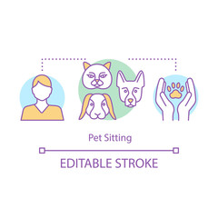 Pet sitting concept icon. Animal shelter. Hotel for animals. Protection, care for dogs, cats, rabbits. Vet clinic idea thin line illustration. Vector isolated outline drawing. Editable stroke