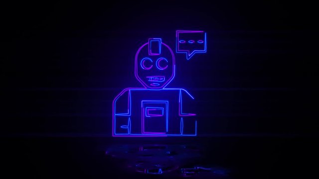 Humanoid in neon effect mp4 video on dark background