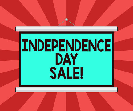 Conceptual hand writing showing Independence Day Sale. Business photo showcasing Promotions and discounts during Independence Day Portable Wall Projection Screen for Conference Presentation