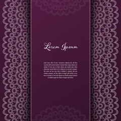 Greeting card or invitation template with filigree lace frame. Design for romantic events