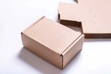 Craft brown carton Cardboard boxes on white background, industrial package