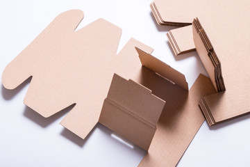 Craft brown carton Cardboard boxes on white background, industrial package