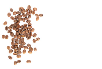 Roasted coffee beans on white background