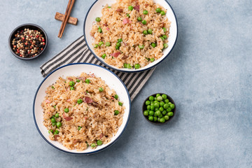 Japan fired rice with peas and chopstick