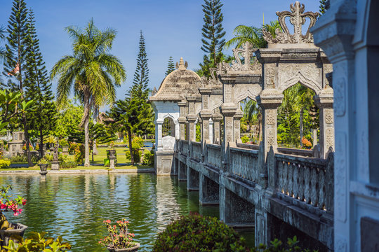 Water Palace Taman Ujung in Bali Island Indonesia - travel and architecture background