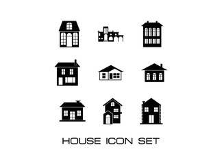 Black House Icon Set Collection. Consisting of Nine (9) Modern and Trendy Estate Image Illustration. Isolated on White Background.- Vector