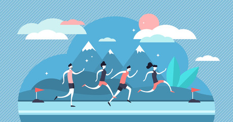 Running vector illustration. Flat tiny sport exercise persons crowd concept