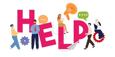The word Help. Vector banner with the text colored. The concept of teamwork cooperation service