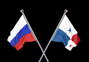 Russia vs Panama. Thick colored silky flags of Russia and Panama. 3D illustration on black background. – Illustration.