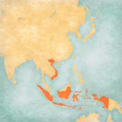 Map of East Asia - Indonesia and Vietnam