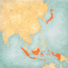 Map of East Asia - Indonesia and Japan