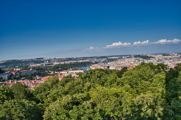aerial view of Prague old town and Charles bridge