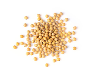 Soy beans on a white background, top view.