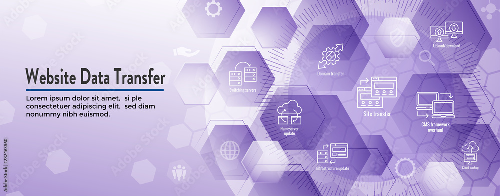 Wall mural website data transfer icon set and web header banner